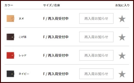 イルビゾンテの財布が「再入荷待ち」が多いことを証明する画像