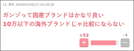 ガールズちゃんねる　コメント「ガンゾって国産ブランドはかなり良い　10万以下の海外ブランドじゃ比較にならない」