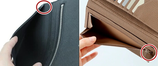 薄い長財布の札入れ・小銭入れは端部の開口が狭くなりやすいことを示す写真