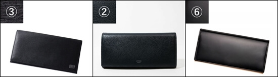 「③型押しレザー、②シワ模様のあるレザー、⑥光沢感のあるレザー」まとめ写真