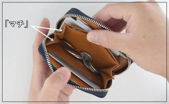 ユニコーン　コードバン財布「ミドルウォレット（アトモスフィア）」　小銭入れの「マチ」の説明写真